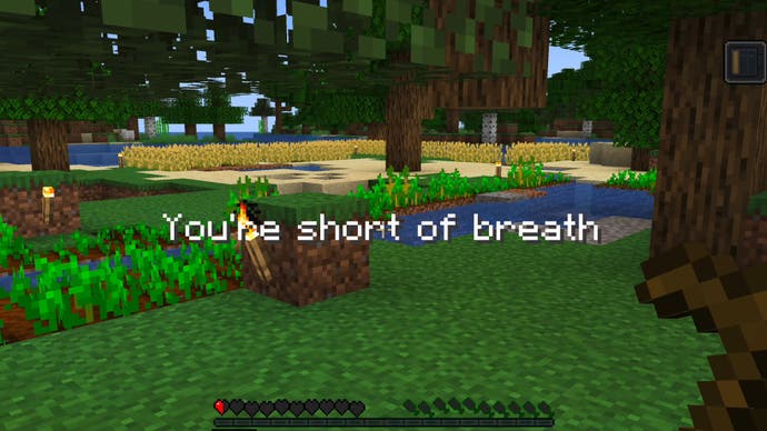 An image of Minecraft, showing how Saint Elmos and Long COVID Europe's long COVID mod recreates symptoms of breathlessness.